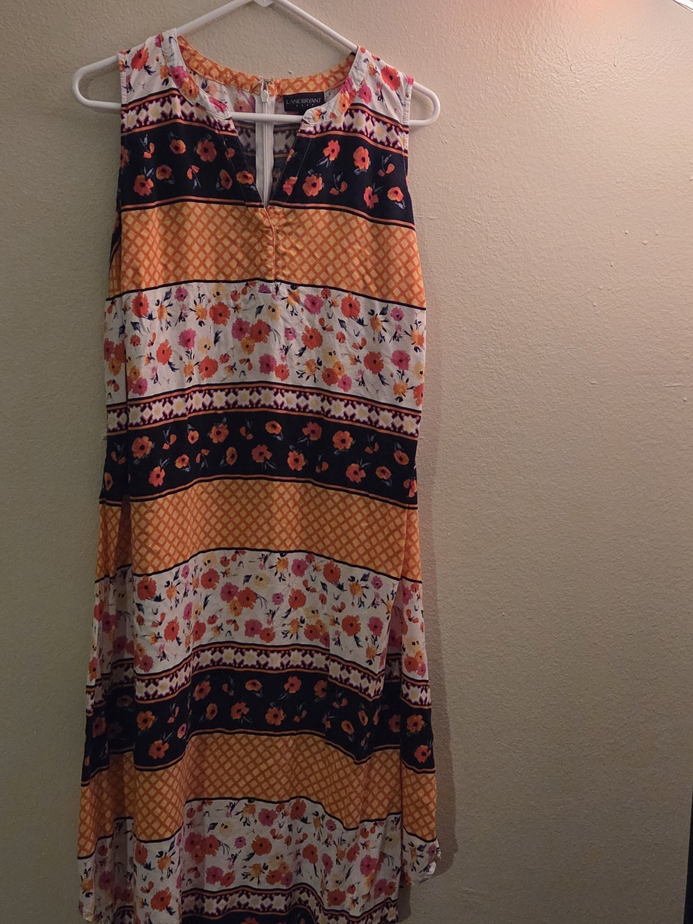 Lane Bryant Orange, White & Navy Mixed Print Dress